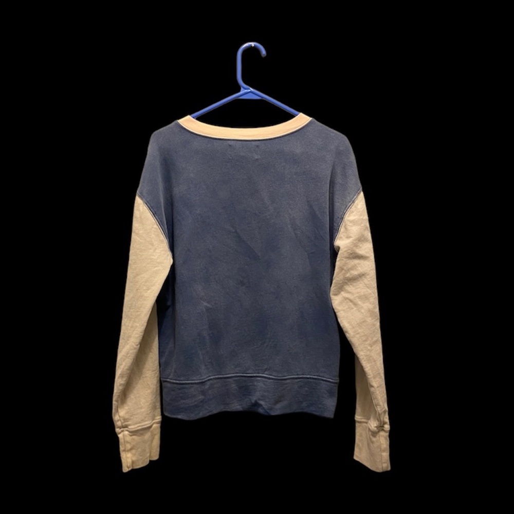 Current Elliot Washed Blue & Tan Long Sleeve Crew Neck Top Size 0 - Picture 2 of 3